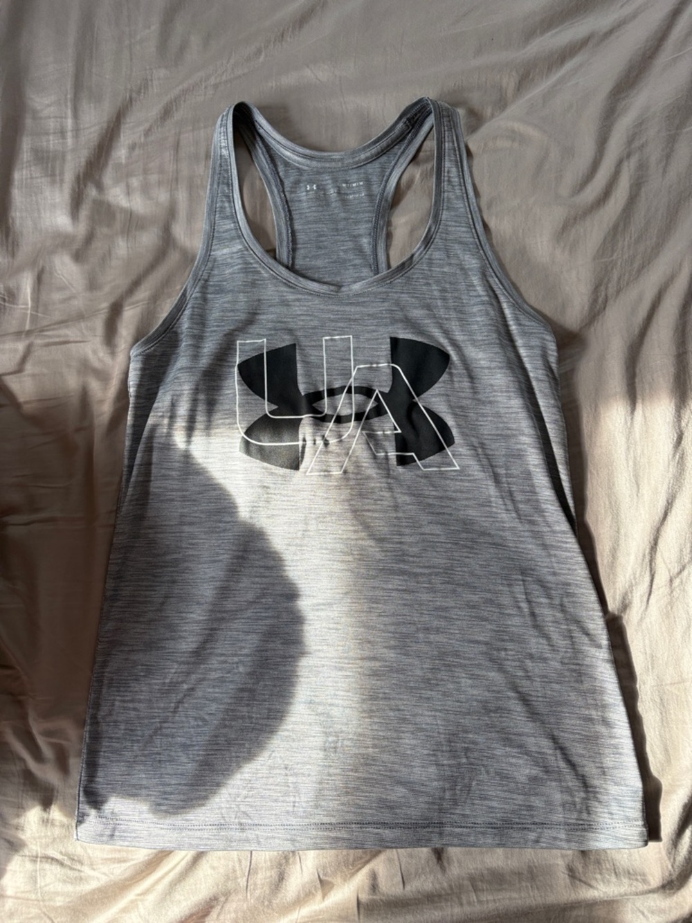 Under Armour Light Gray Heather Racerback Tank with Black Logo
